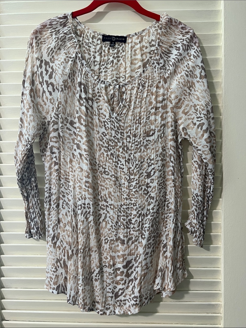 Sheer Cream and Brown Animal-Print  Blouse